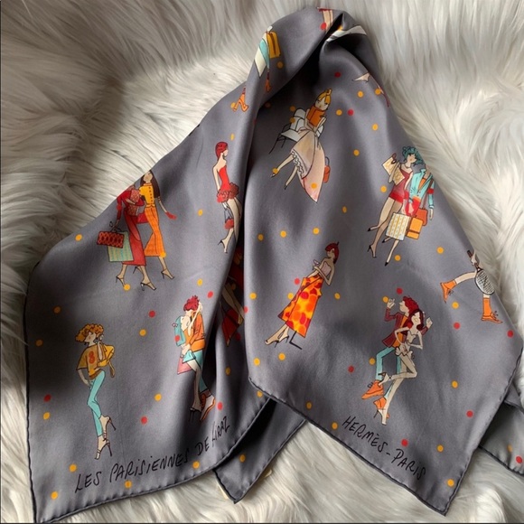HERMÈS LES PARISIENNES DE KIRAZ SQUARE SILK SCARF - Picture 5 of 8